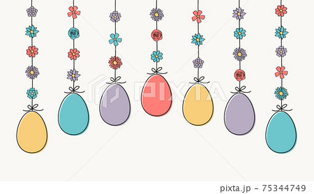 Hanging Easter eggs. Colourful banner. Vector 75344749