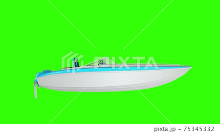 Boat on a green screen. Motor boat sailing over waves, 3d illustration Boat on a green screen. Motor boat sailing over waves, 3d illustration 75345332