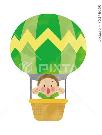 気球に乗る子供1 水彩のイラスト素材