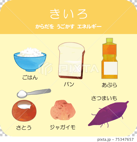 食育イラスト 三色食品群 赤黄緑 黄色グループのイラスト素材