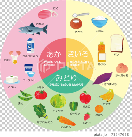 食育イラスト 三色食品群 赤黄緑 円形のイラスト素材