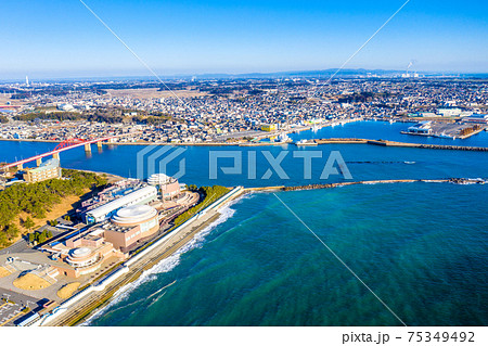 早朝の大洗水族館、那珂湊港、海門橋（茨城県大洗町、ひたちなか市） 75349492
