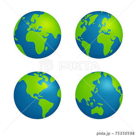 簡略化した世界地図 地球 ベクターイラストセット 光沢 色々な角度からのイラスト素材