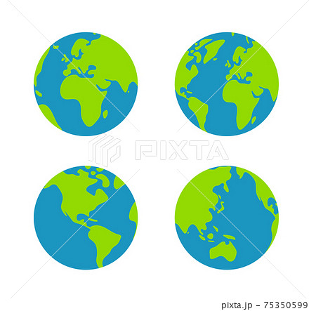 簡略化した世界地図 地球 ベクターイラストセット 平面 色々な角度からのイラスト素材
