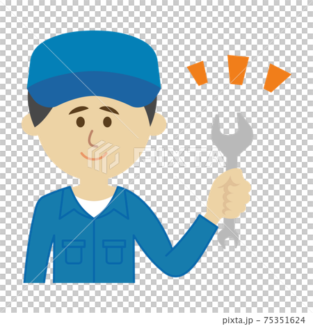 作業着の男性が工具を持っているイラストイメージのイラスト素材