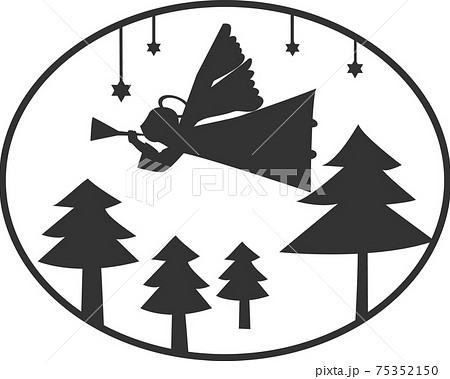 空を飛ぶ天使のシルエットのイラスト素材