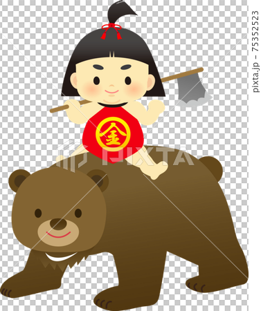 イラスト素材: 菱形の赤い腹掛けを着た鉞担いだ金太郎が熊の背中に乗る ちょんまげ おとぎ話 イラスト素材: 菱形の赤い腹掛けを着た鉞担いだ金太郎が熊の背中に乗る ちょんまげ おとぎ話 75352523