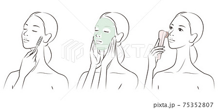 スキンケアをする女性のベクターイラスト 75352807