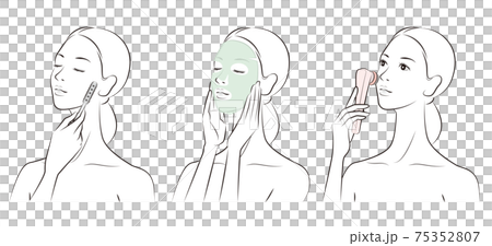 スキンケアをする女性のベクターイラスト 75352807