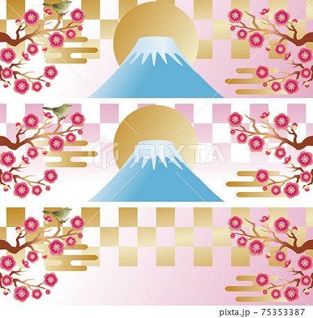 春　花　梅　うぐいす　富士山　バナー　背景　コピースペース　イラスト素材セット 75353387