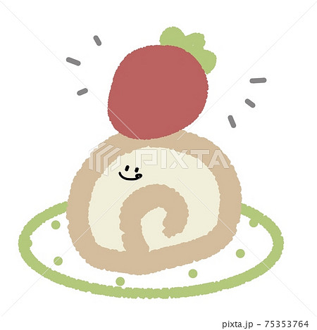 いちごのロールケーキ 顔あり のイラスト素材