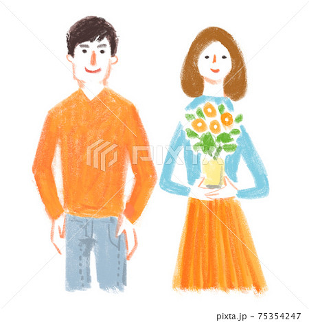 男性と花を持っている女性 男性と花を持っている女性 75354247