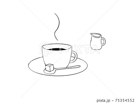 コーヒーカップに入ったコーヒーとミルクピッチャー 万年筆で描いたようなイラストのイラスト素材 コーヒーカップに入ったコーヒーとミルクピッチャー 万年筆で描いたようなイラストのイラスト素材