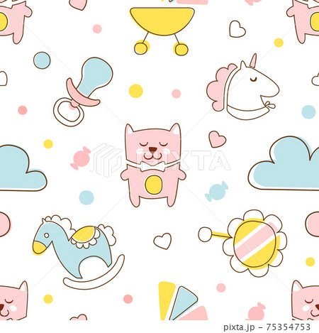 Cute Dinosaur Unicorn Seamless Pattern Cartoon Drawing With Pastel Colors  Background. Backgrounds