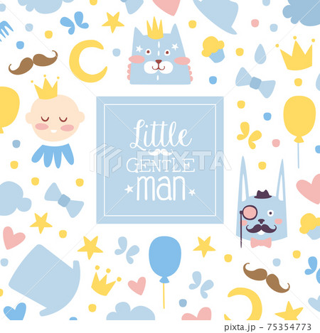 Little Gentleman Banner Template, Baby Boy Shower and Birthday Party Poster, Invitation Card with Cute Childish Seamless Pattern Cartoon Vector Illustration Little Gentleman Banner Template, Baby Boy Shower and Birthday Party Poster, Invitation Card with Cute Childish Seamless Pattern Cartoon Vector Illustration 75354773