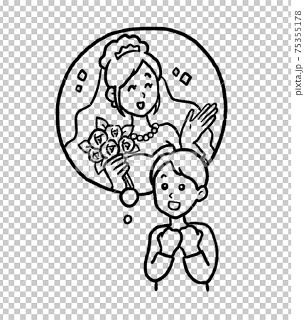 理想の結婚相手を想像する男性の線画イラスト 75355178