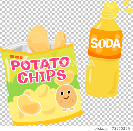 ポテトチップスとジュースのイラスト素材