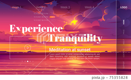 Meditation at sunset cartoon landing page, yoga 75355828