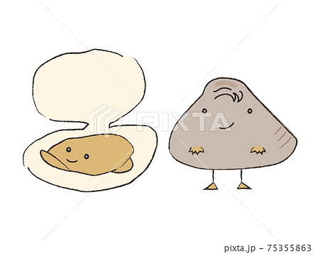 お洒落な擬人化したカワイイ笑ったはまぐりのイラスト素材 お洒落な擬人化したカワイイ笑ったはまぐりのイラスト素材