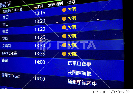 飛行機の案内板(欠航) 飛行機の案内板(欠航) 75356276