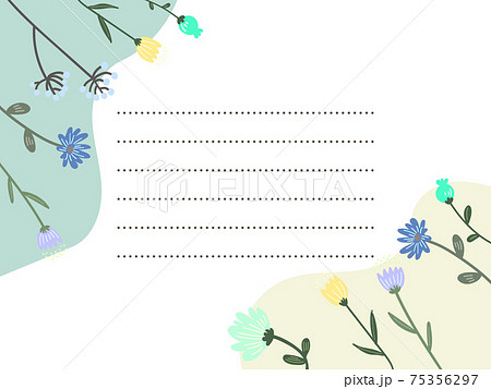おしゃれな花のお手紙フレーム落書き風青のイラスト素材