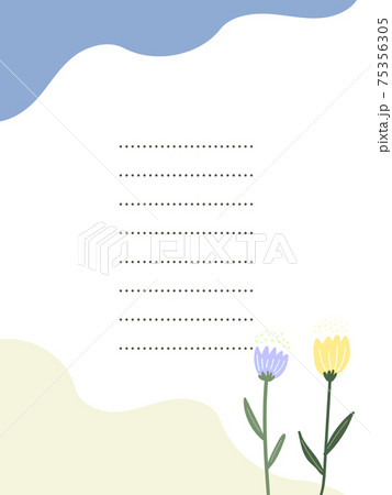 おしゃれな花のお手紙フレーム落書き風青のイラスト素材