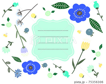 おしゃれな花のお手紙フレーム落書き風青のイラスト素材