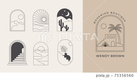 Bohemian linear logos, icons and symbols, landscape, arcs and windows design templates, geometric Bohemian linear logos, icons and symbols, landscape, arcs and windows design templates, geometric 75356560