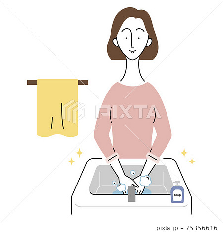 洗面台で手を洗う女性のイラスト素材