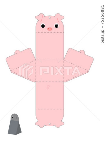Party favor box pig design for sweets, candies, presents. Packaging die cut template, great for any purposes, birthdays, baby showers. Editable blueprint layout with cutting and scoring lines. Party favor box pig design for sweets, candies, presents. Packaging die cut template, great for any purposes, birthdays, baby showers. Editable blueprint layout with cutting and scoring lines. 75356881