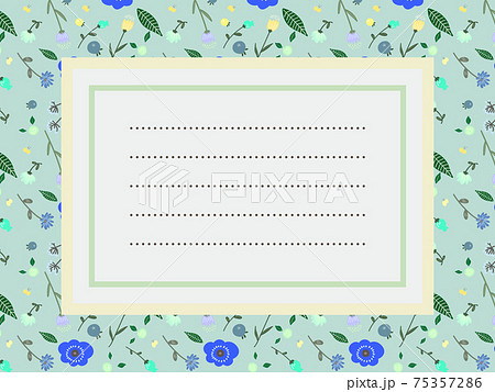 おしゃれな花のお手紙フレーム落書き風青 75357286