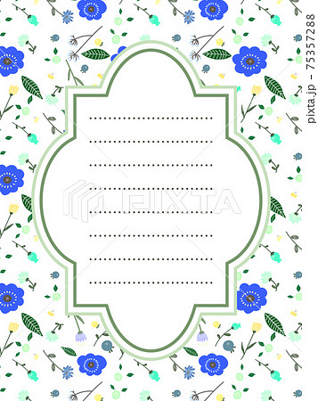 おしゃれな花のお手紙フレーム落書き風青 おしゃれな花のお手紙フレーム落書き風青 75357288