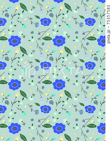 おしゃれな花のパターン落書き風青のイラスト素材