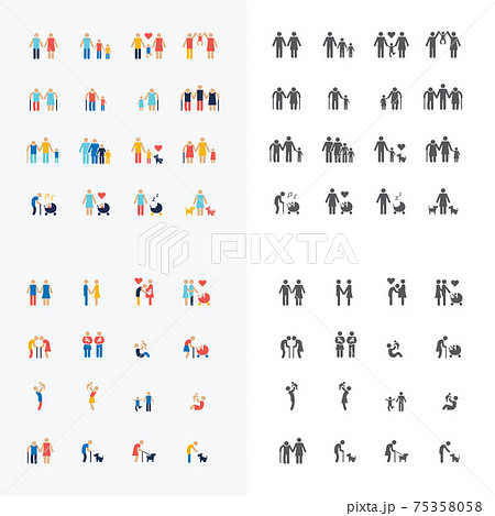 Family silhouette icons flat design vector set. 75358058