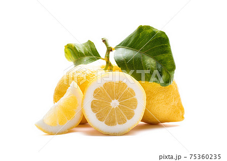 Ripe lemons on white background. Agriculture. 75360235