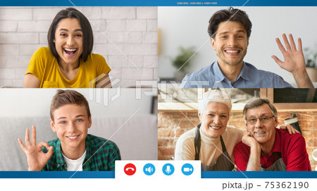 Great family meeting online, congratulations on holidays and video conference together during covid-19 pandemic 75362190