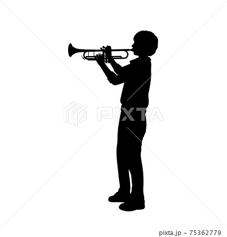 Silhouette boy playing the trumpet Silhouette boy playing the trumpet 75362779