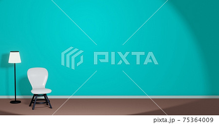 白い椅子とフロアランプのある緑色の部屋 3dcg コピースペース おしゃれ ポスター リラックスのイラスト素材
