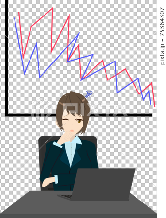 Graphs that drop sharply and business women in trouble 75364307