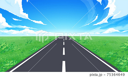 直線道路の風景イラスト 16 9のイラスト素材