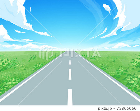 直線道路の風景イラストのイラスト素材