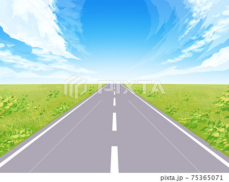 Straight road landscape illustration_autumn - Stock Illustration [75365071]  - PIXTA