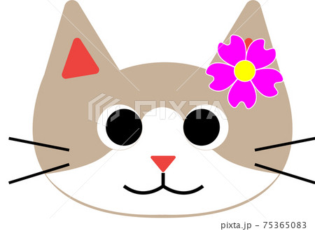 花飾りを片耳につけたかわいい猫のイラスト素材