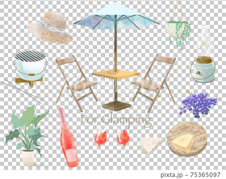 Glamping 時尚戶外用品的插圖集矢量素材 Glamping 時尚戶外用品的插圖集矢量素材 75365097