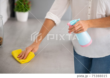 Close up picture of a woman disinfecting the surfaces Close up picture of a woman disinfecting the surfaces 75366015