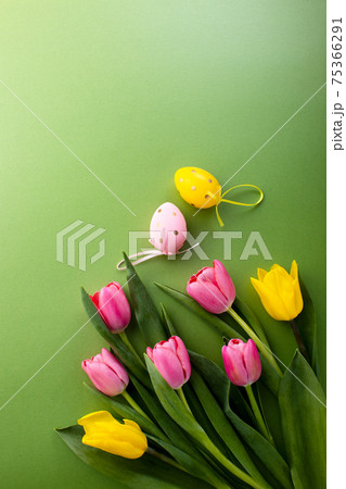 Easter greeting card or flyer template with copy space for a text 75366291