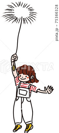 タンポポの綿毛につかまって飛ぶ子供のイメージイラストのイラスト素材