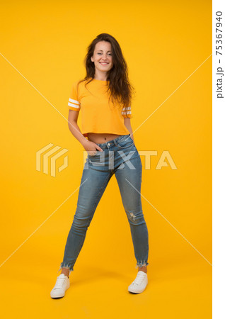 Casual suitable for young life. Pretty girl in casual streetwear  75367940