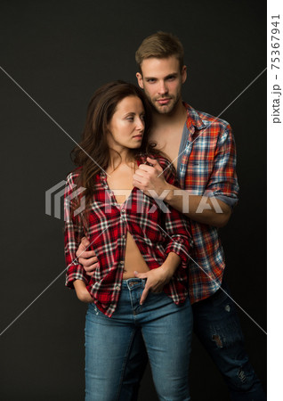 Happy valentines day. Man and girl passionate couple.  75367941