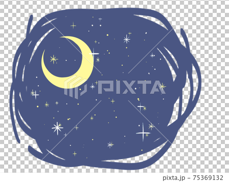 手書き風の可愛い月と星空 透過png のイラスト素材